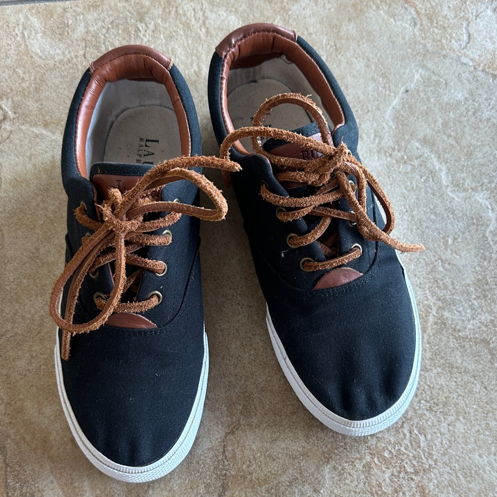 Lauren Ralph Lauren Black and Brown classics Canvas Sneakers leather laces